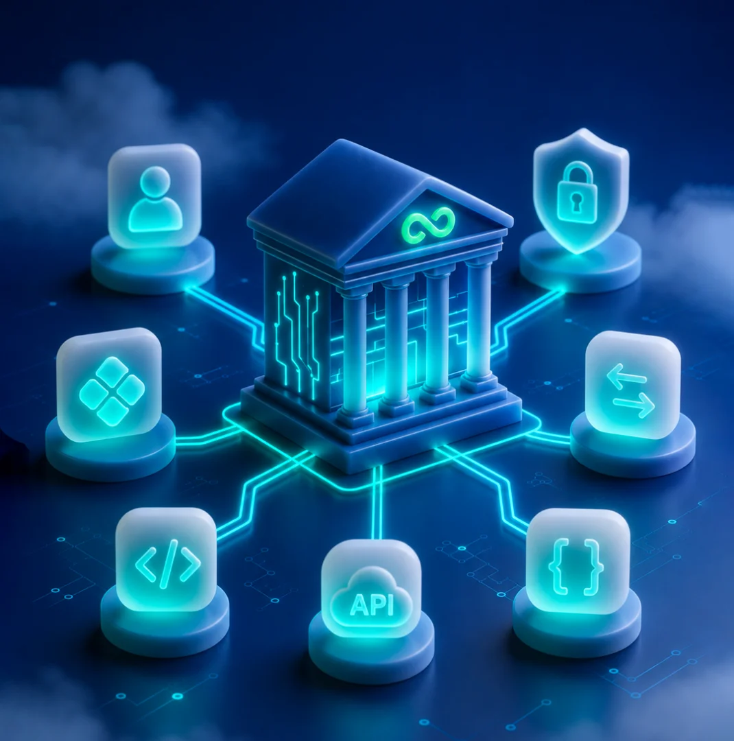 Ilustração da abertura de conta via API: a conta Woovi ligada a KYC, documentos, segurança e integrações
