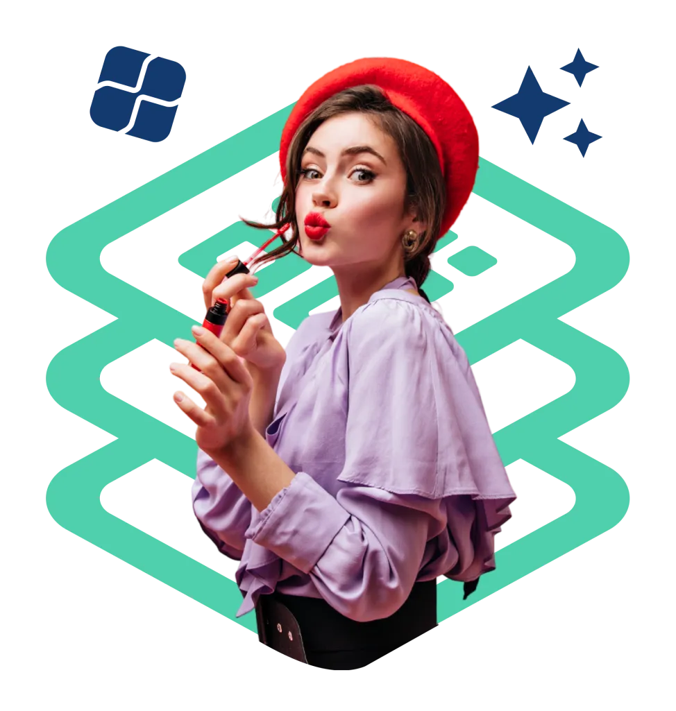 Mulher com cosméticos e vetor pix