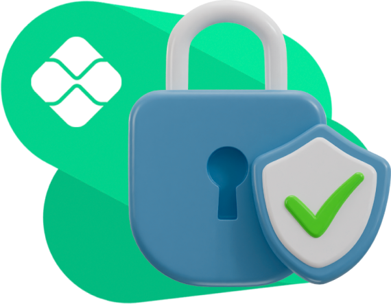A padlock with a checkmark for security