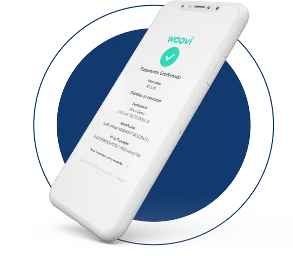 Celular com confirmação do link de pagamento da Woovi