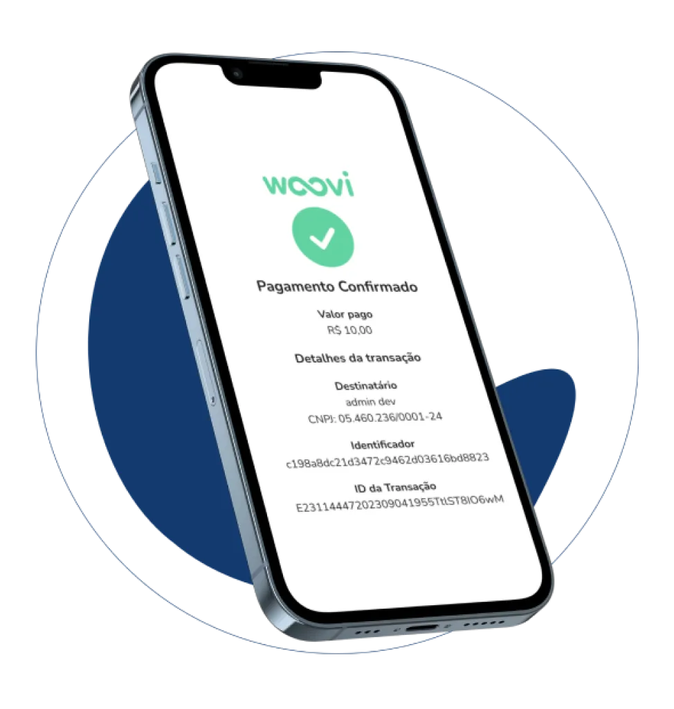 Celular com confirmação do link de pagamento da Woovi