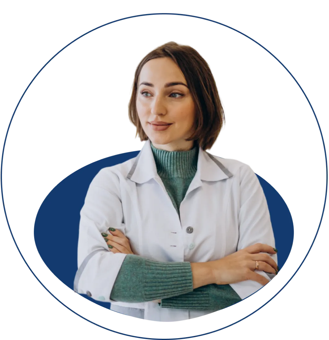 Mulher com jaleco branco