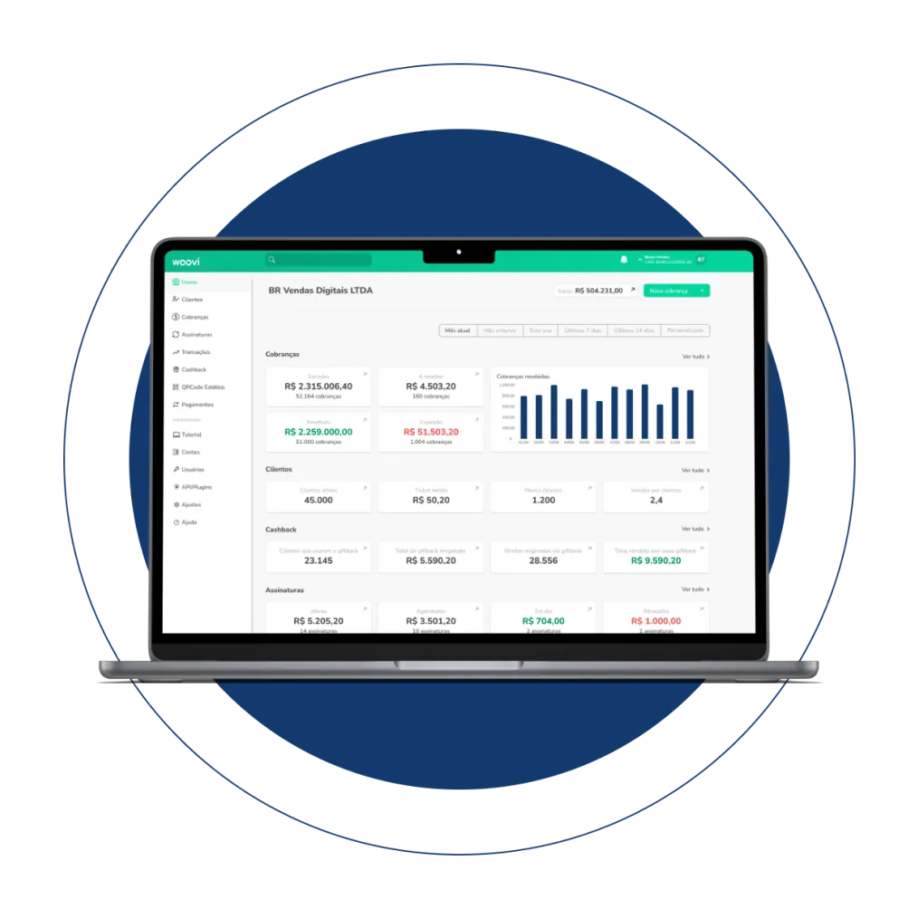 Dashboard da plataforma woovi