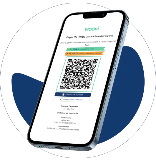 A cellphone screen displaying a Woovi payment link